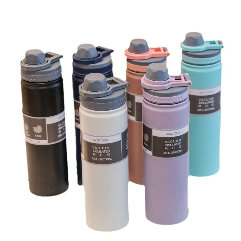 Copo térmico simples portátil de aço inoxidável, copo de água de grande capacidade, garrafa de água esportiva, garrafa de água para áreas externas, pote espacial portátil
