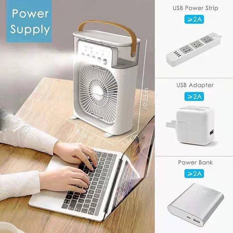 Mini Ventilador Portátil Com Refrigerador de Ar e Luz LED Noturna!