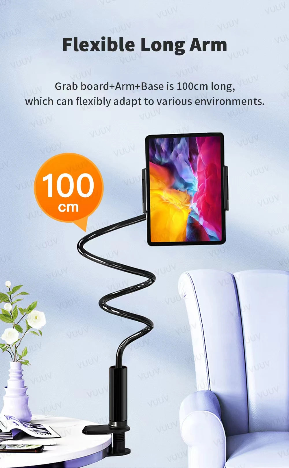 Suporte com braço longo e articulável para tablet e celular