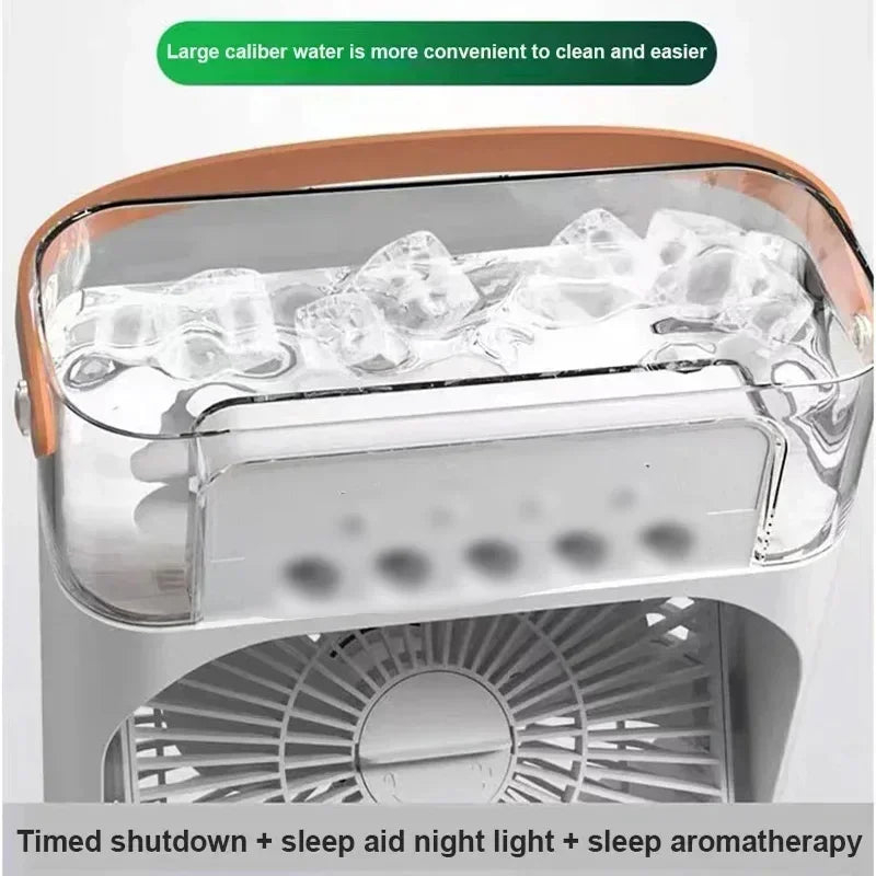 Mini Ventilador Portátil Com Refrigerador de Ar e Luz LED Noturna!