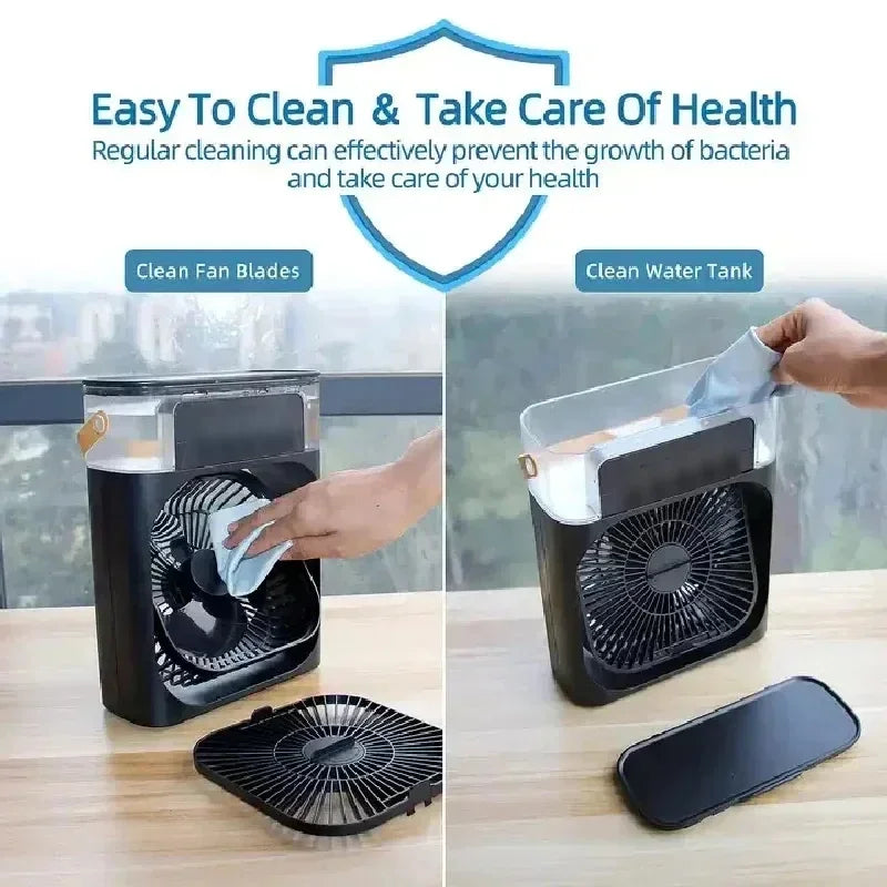 Mini Ventilador Portátil Com Refrigerador de Ar e Luz LED Noturna!