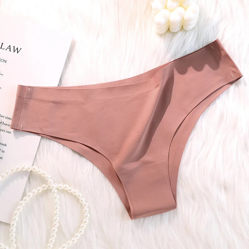 Calcinha íntima sem costura de seda gelada, cintura baixa, brasileira, respirável, lingerie de alta elasticidade, calcinhas íntimas, calcinhas femininas