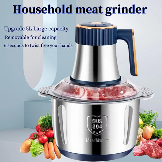 Moedor de carne elétrico, Triturador de alimentos, Fatiador de vegetais em Aço inoxidável multifuncional, Processador, Picador e liquidificador de cozinha